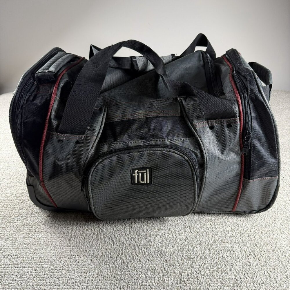 FUL 2 Wheel Carry On Rolling Duffle Bag Rolling Telescope Handle Gray Black